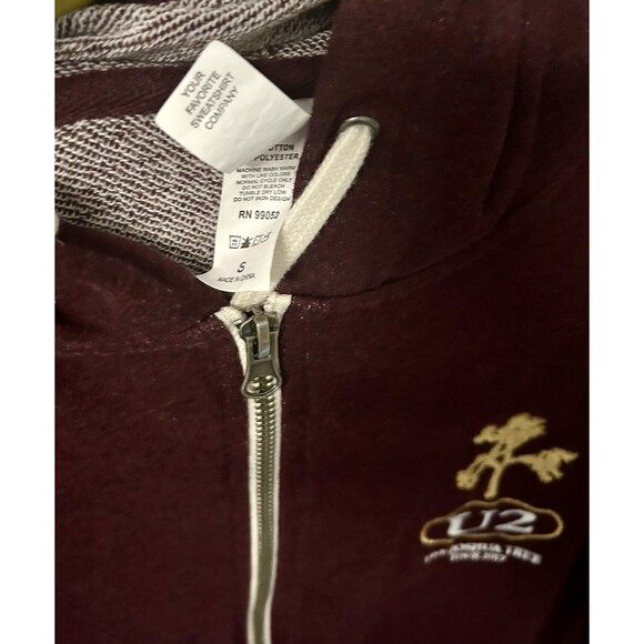 2017 U2  Joshua Tree Tour  - Maroon Hooded Zip front Sweat-Shirt  Unisex Small - Picture 5 of 8